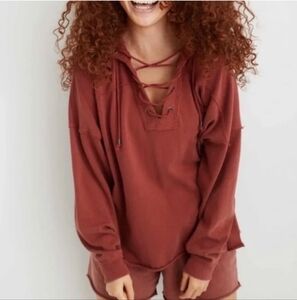 Aerie Lace-Up Oversized Hoodie - Size Medium